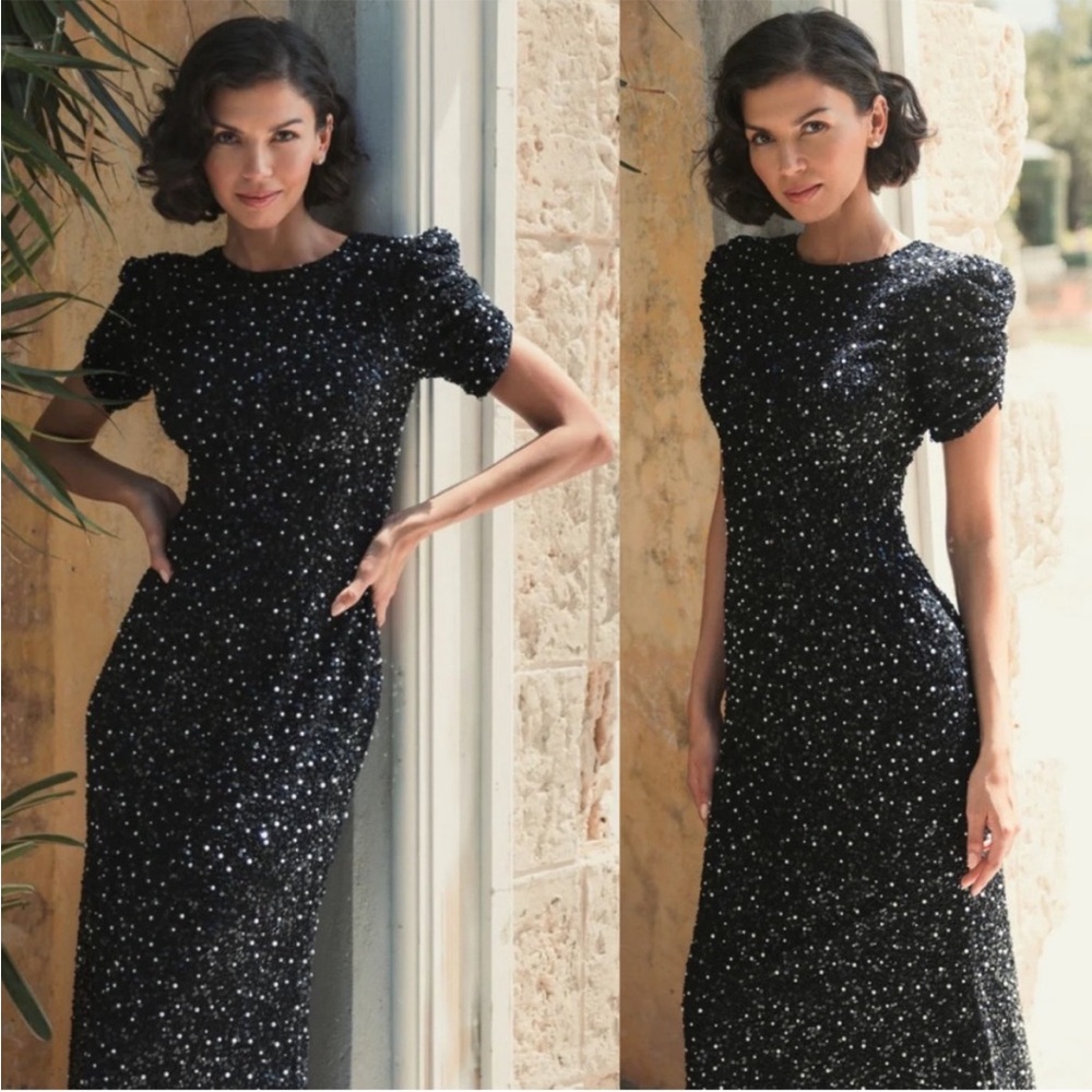 Mac Duggal Black Sequin Maxi Dress - Picture 2 of 14